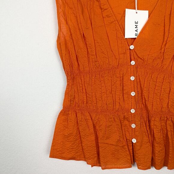 NWT Frame Orange Crush Ruched Button Front Sleeveless Blouse Size S - Picture 4 of 10